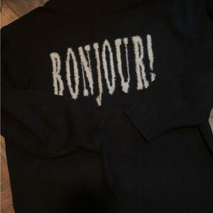 a new day Black Sweater with 'Bonjour!' Design